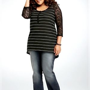 Torrid Women's Tunic Dress Lace Sleeves Stretch Black & White Stripes 2X